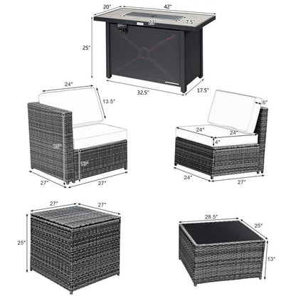 9-Pieces Patio Rattan Furniture Set Fire Pit Table Storage Grey with Cover Black